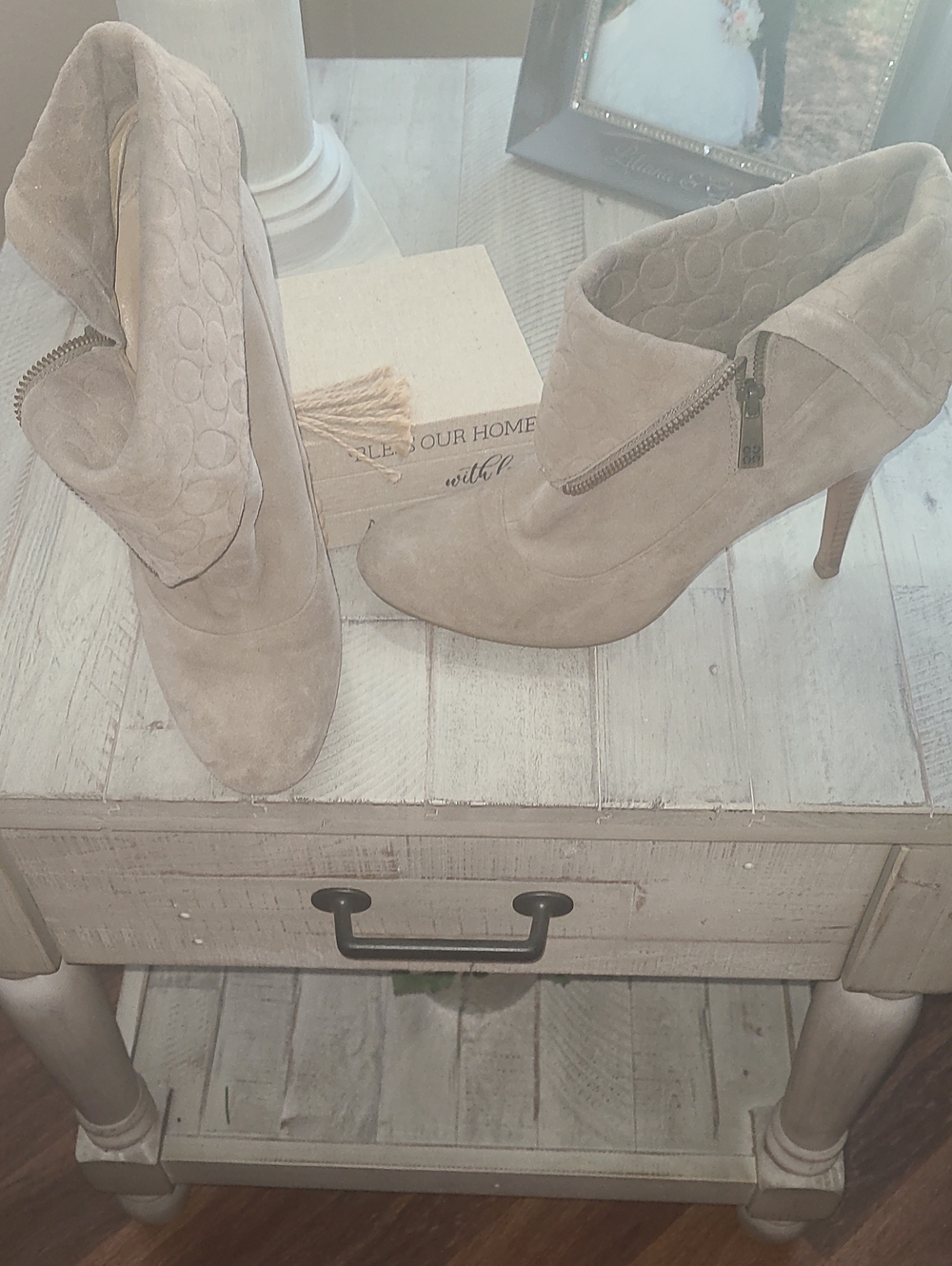 COACH Suede Fold-Over Ankle Booties - Taupe